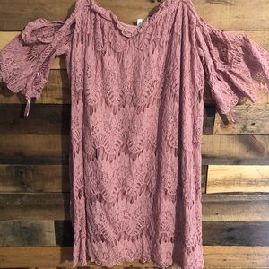 Blush off shoulder lace dress